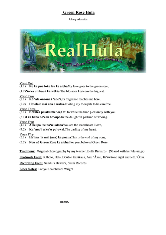 Real Hula Sheet Music Printable pdf