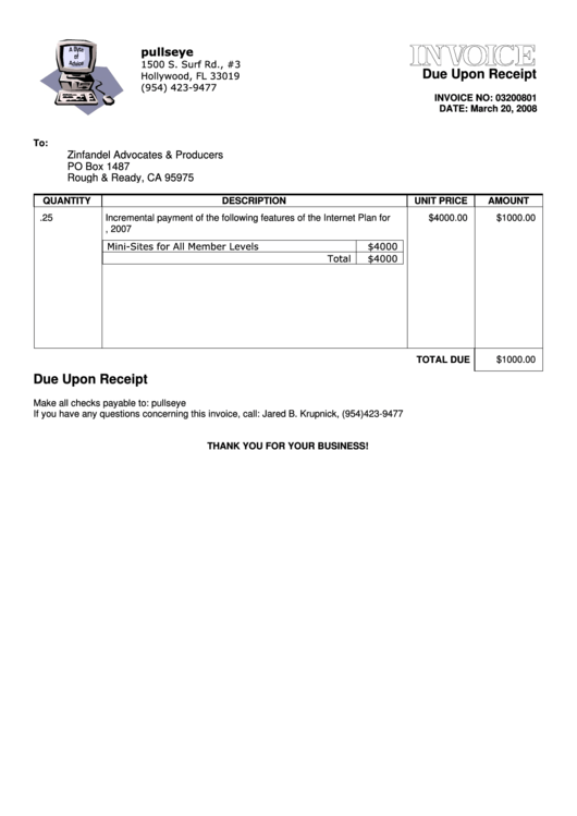 invoice template due upon receipt printable pdf download