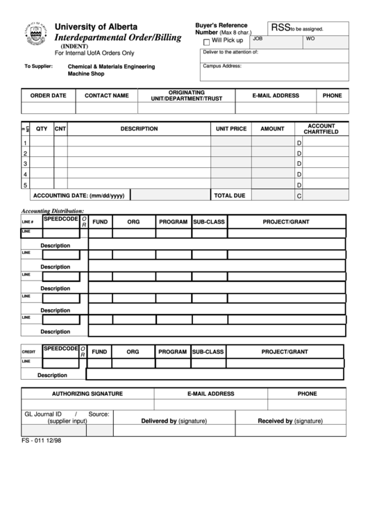 Interdepartmental Order Billing Printable pdf