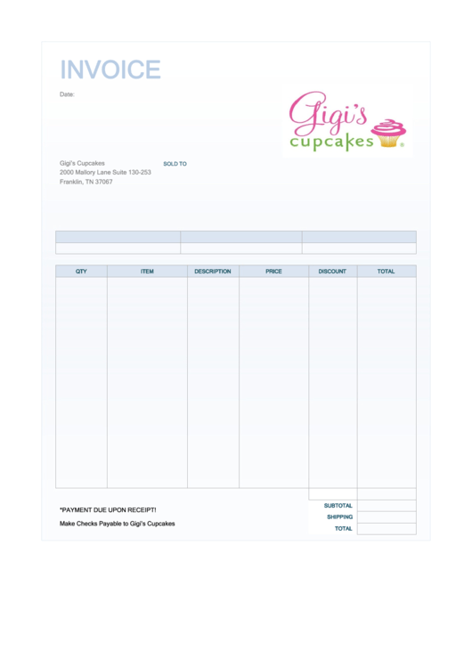 Gigis Cupcakes Invoice Template Printable pdf