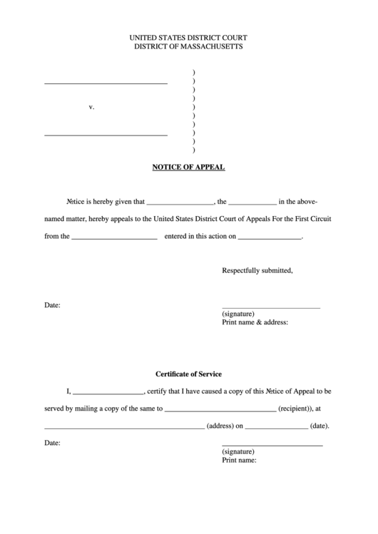 Notice Of Appeal Printable pdf