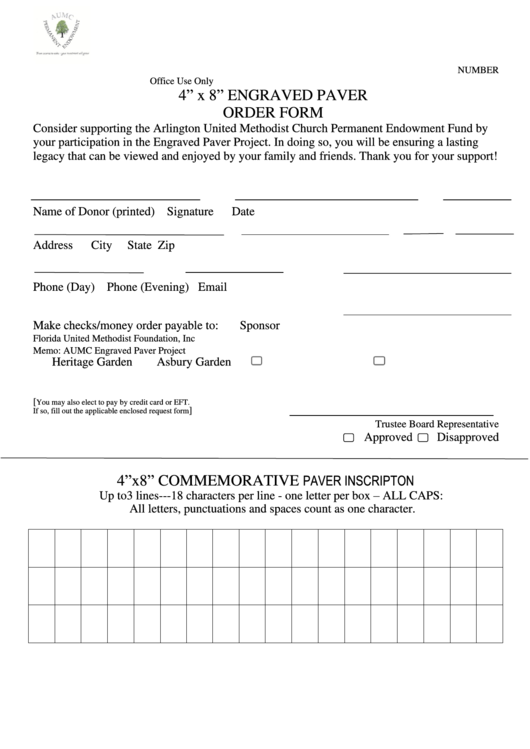 Engraved Paver Order Form Printable pdf