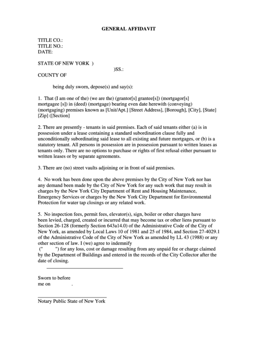 General Affidavit Printable pdf