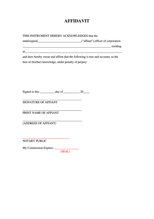 General Affidavit Template Printable pdf