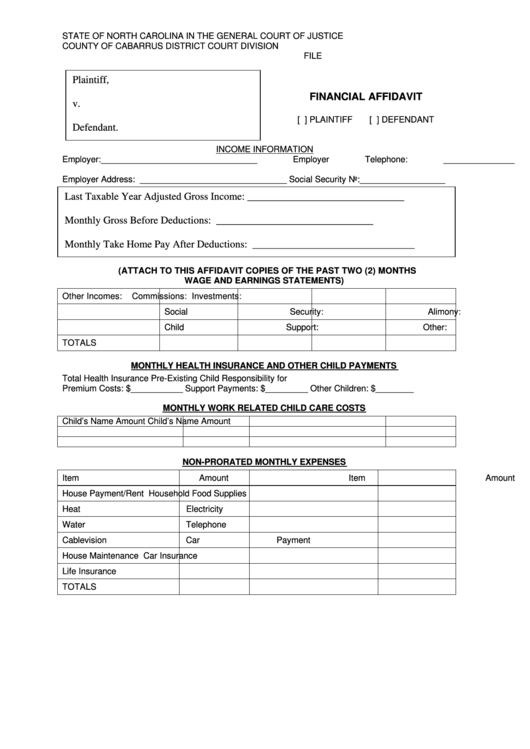 Financial Affidavit Printable pdf
