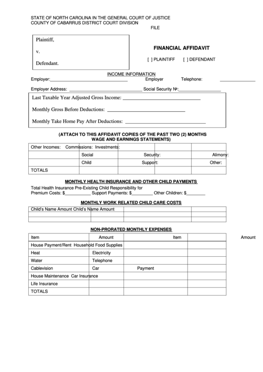 Financial Affidavit Printable Pdf Download