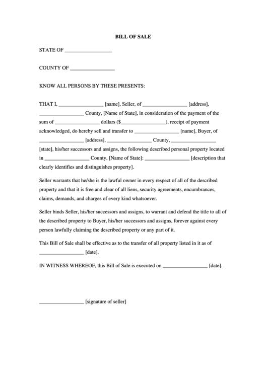 Property Bill Of Sale Template Printable pdf