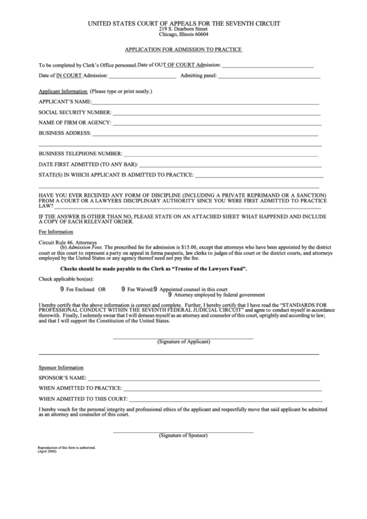 Application For Admission To Practice Printable pdf