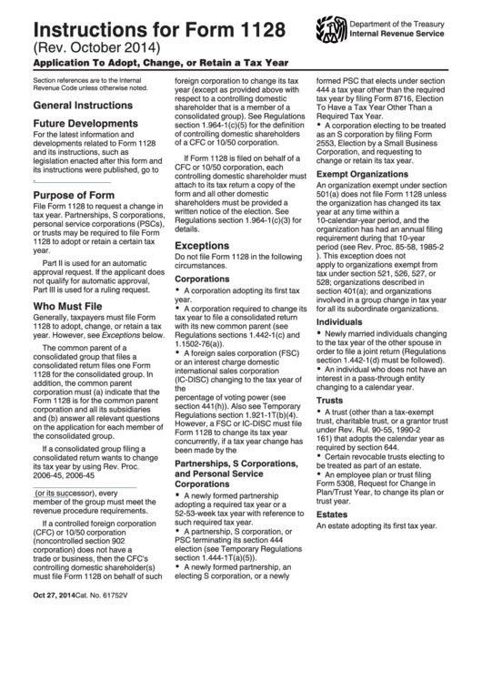 Instructions For Form 1128 (Rev. 2014) Printable pdf