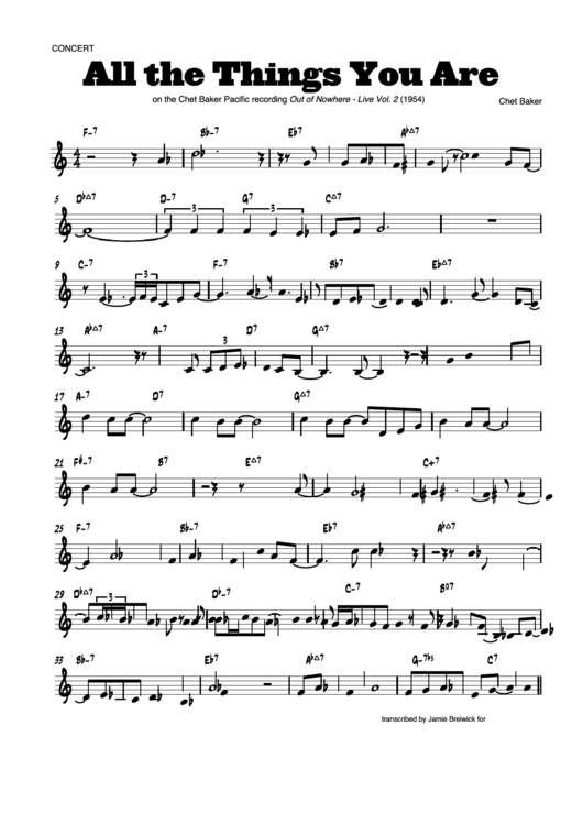 Chet Baker - All The Things You Are Sheet Music Printable pdf