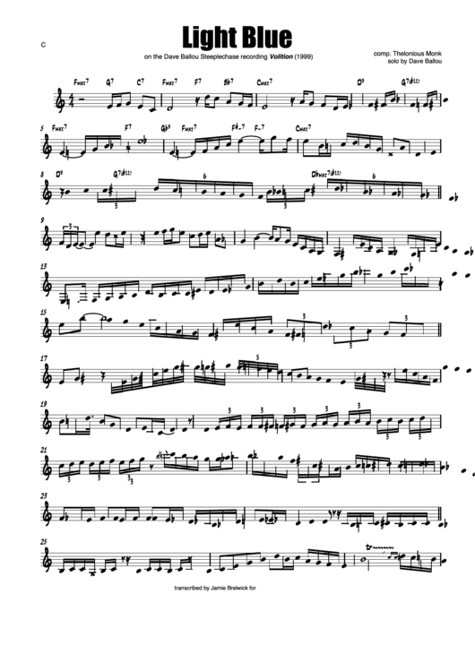 Thelonious Monk - Light Blue Sheet Music Printable pdf