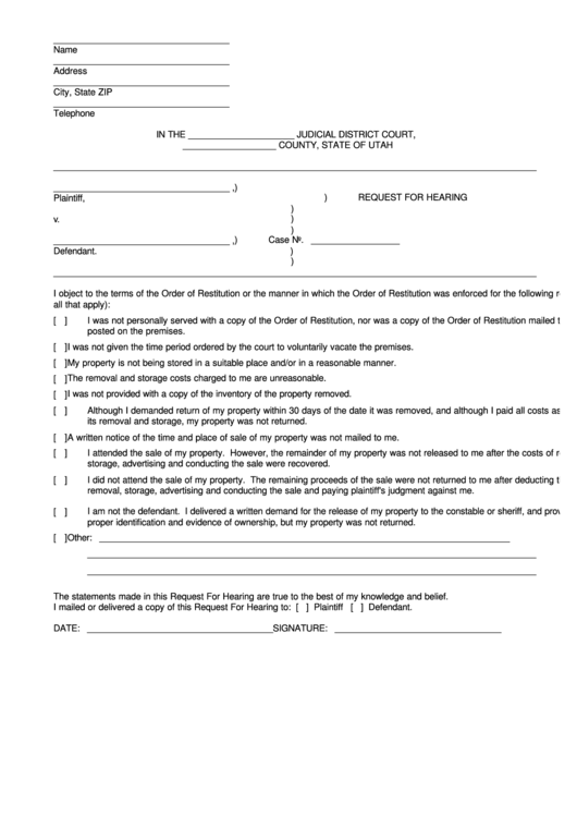 Request For Hearing Printable pdf