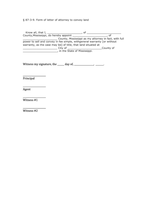 Fillable Form Of Letter Of Attorney To Convey Land Printable pdf