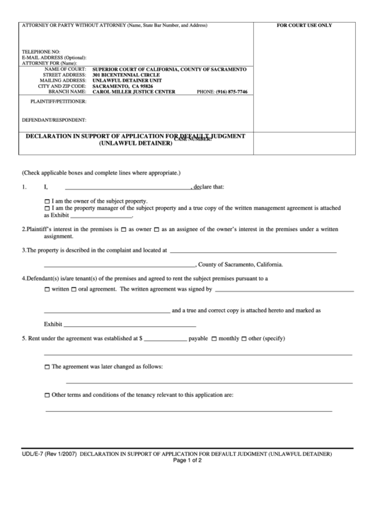 Declaration In Support Of Application For Default Judgment Printable pdf