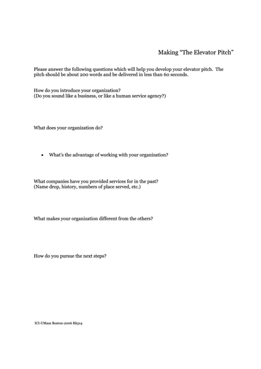 Elevator Pitch Worksheet Template Printable pdf