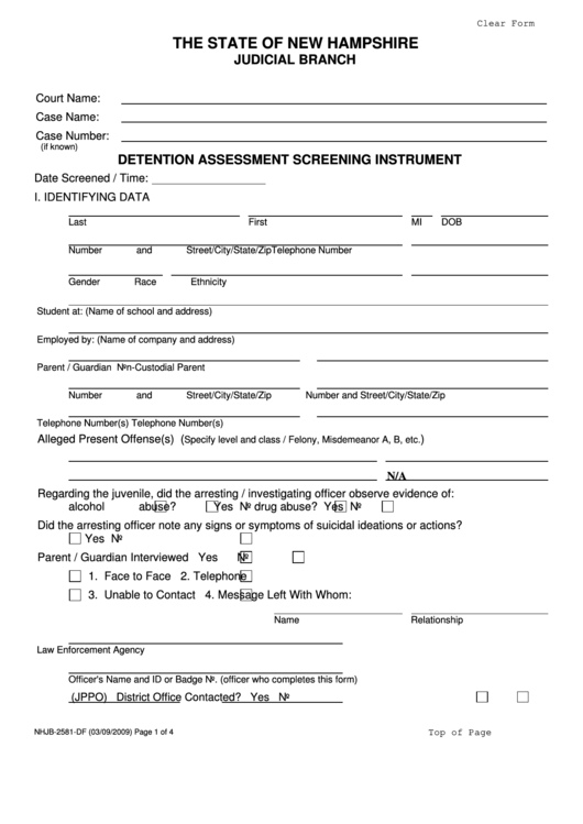 Detention Assessment Screening Instrument Printable pdf