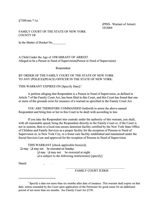 Warrant Of Arrest Family Court Forms Printable pdf