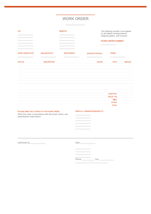 Work Order Template (Fillable) Printable pdf