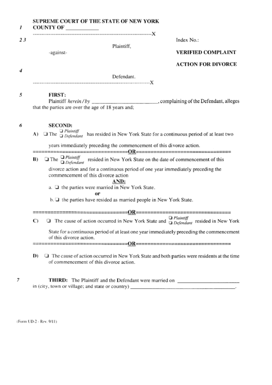Verified Complaint Action For Divorce Supreme Court Forms Printable pdf