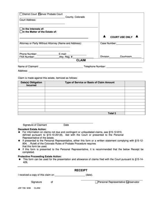 Fillable Claim Colorado Court Forms Printable pdf
