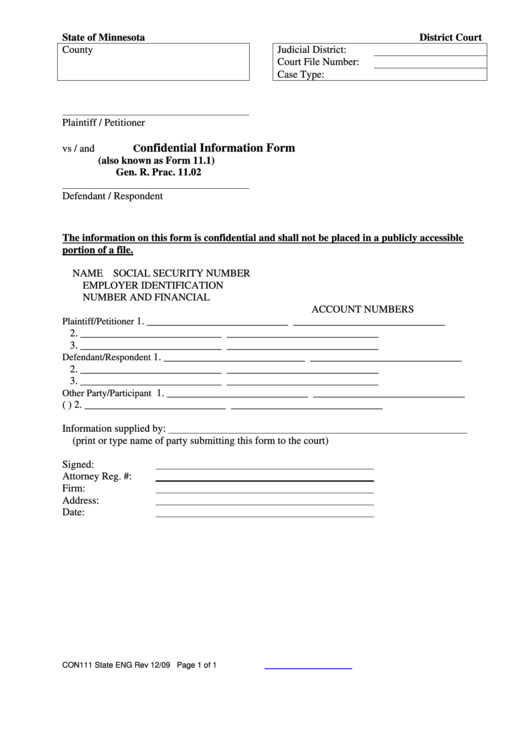 Fillable Confidential Information Form Printable pdf