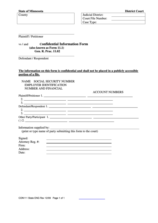 Confidential Information Form