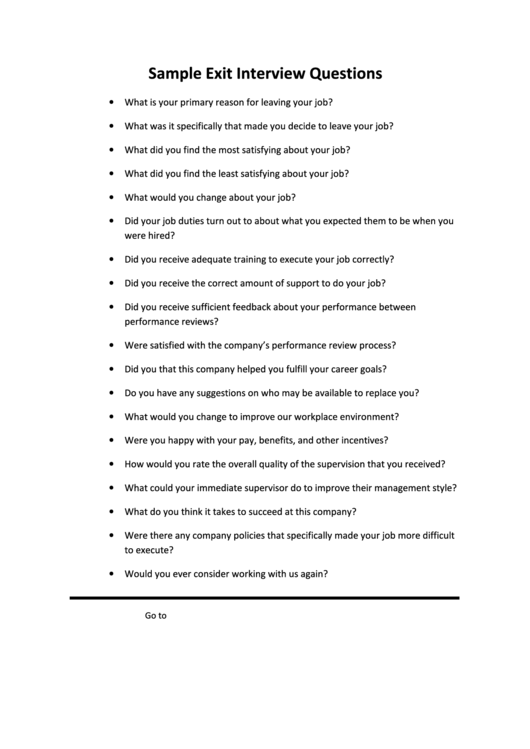 Sample Exit Interview Questions Printable pdf