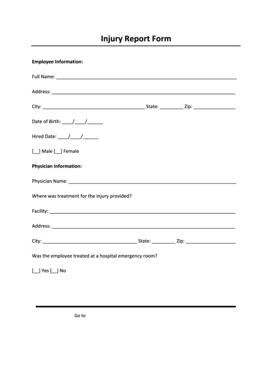 Injury Report Form printable pdf download
