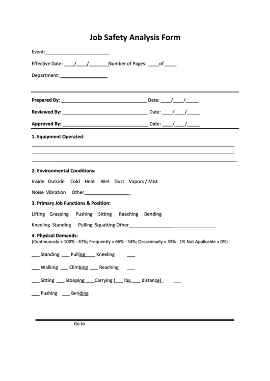 Job Safety Analysis Form Printable pdf