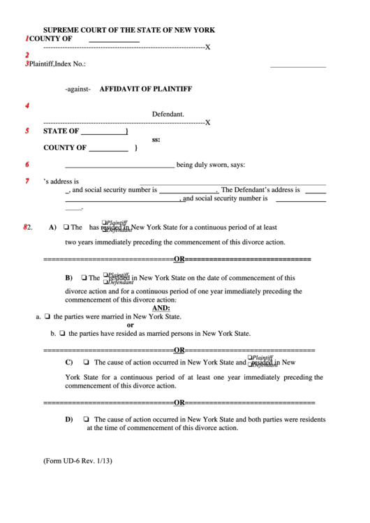 Affidavit Of Plaintiff - Supreme Court Of The State Of New York Printable pdf