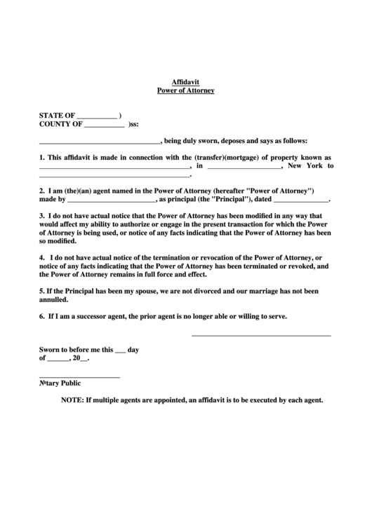Fillable Affidavit Power Of Attorney Template Printable pdf