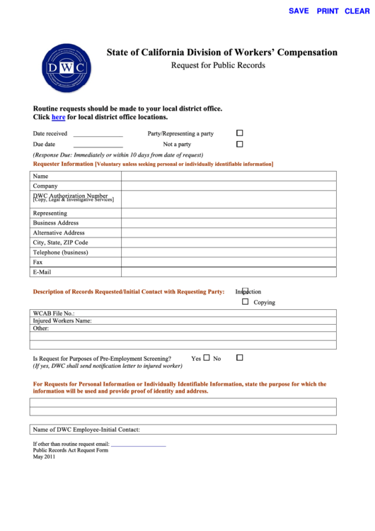 Fillable Request For Public Records Form printable pdf download