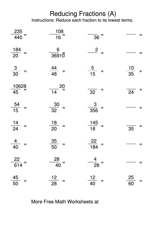 Reducing Fractions A printable pdf download