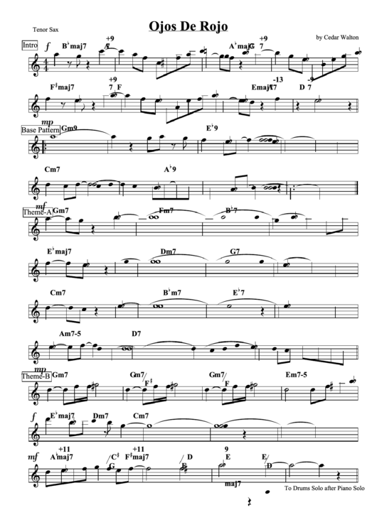 Ojos De Rojo By Cedar Walton (Tenor Sax Sheet Music) Printable pdf