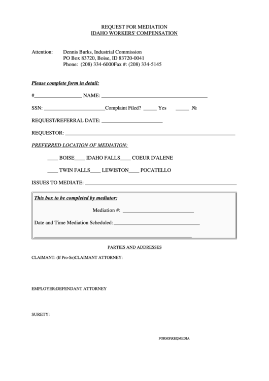 Request For Mediation Printable pdf