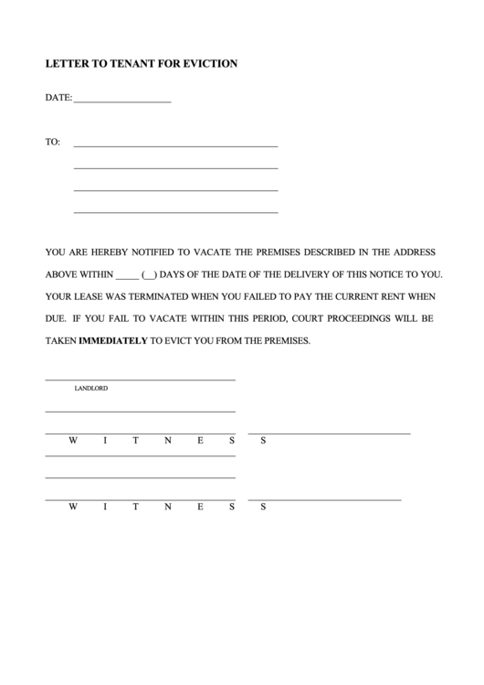 Fillable Letter To Tenant For Eviction Printable pdf