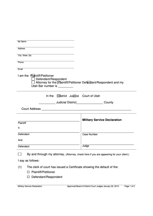 Military Service Declaration Form Printable pdf