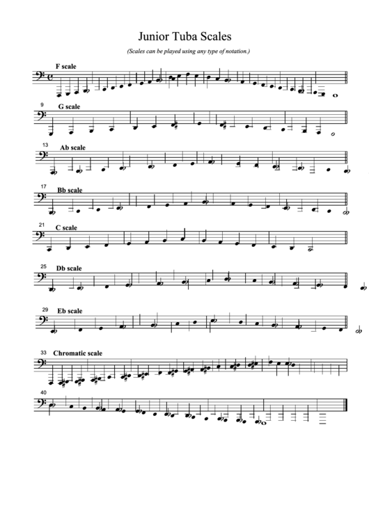 Junior Tuba Scales Printable pdf