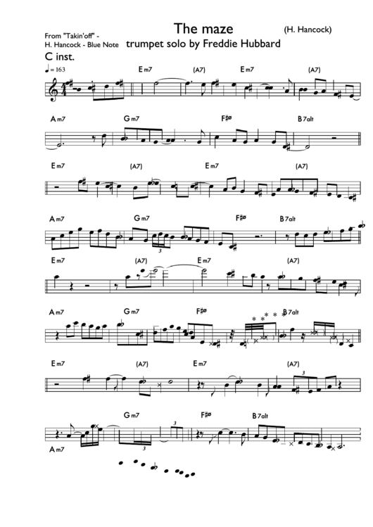 Trumpet Sheet Music The Maze Trumpet Solo By Freddie Hubbard Printable pdf