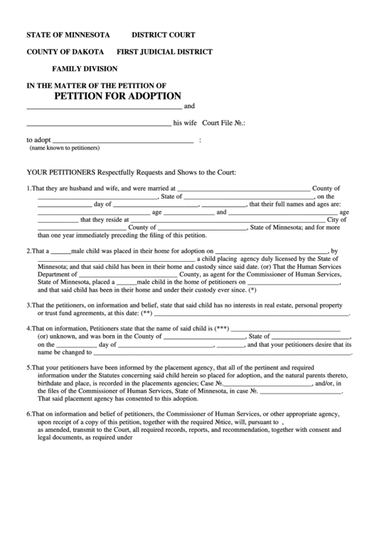 Fillable Petition For Adoption Form Printable pdf