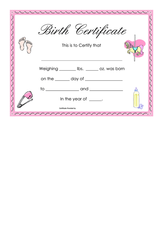 Birth Certificate Template - Rose Printable pdf