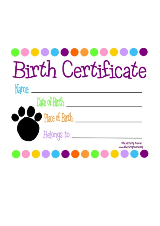 Birth Certificate Printable pdf