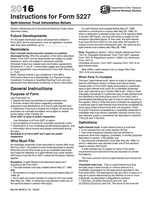 Instructions For Form 5227 - 2016 Printable pdf