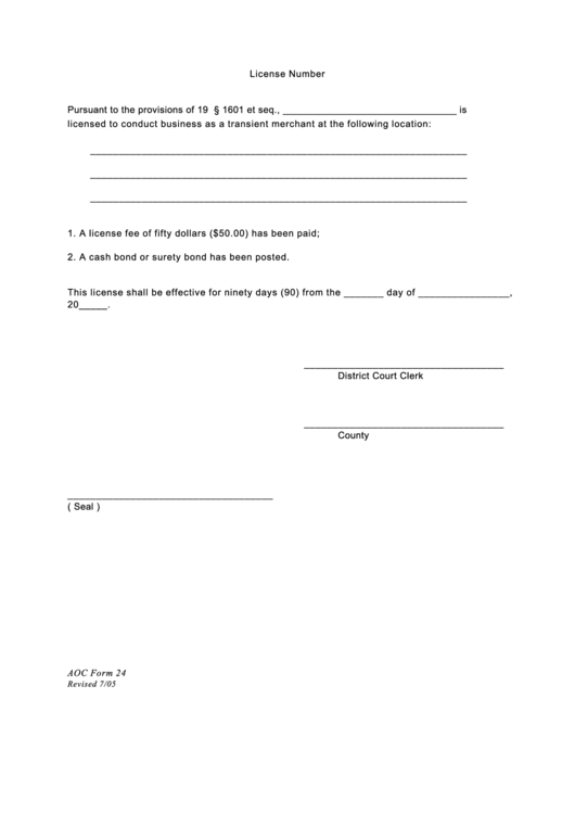 License Number Application Form Printable pdf