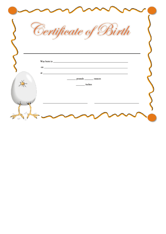 Birth Certificate Template - Orange Printable pdf