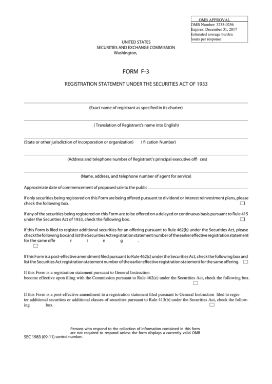 Form F-3 - Registration Statement - 2011 Printable pdf