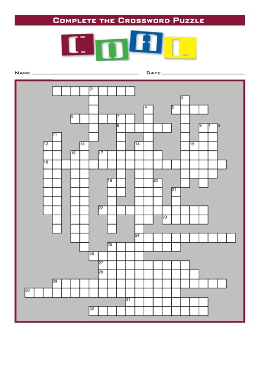 Complete The Crossword Puzzle Printable pdf