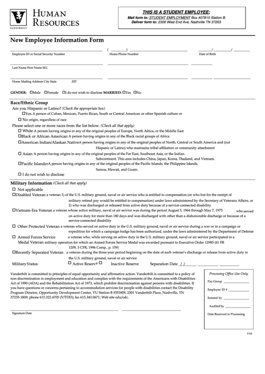 New Employee Information Form Printable pdf