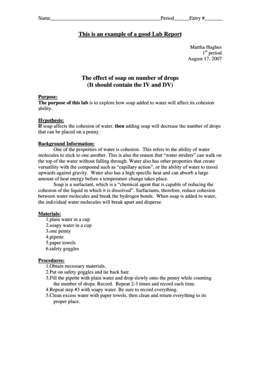Lab Report Sample Printable pdf