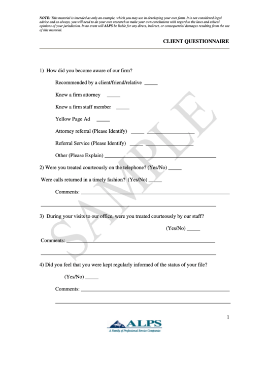 Client Questionnaire Template Printable pdf
